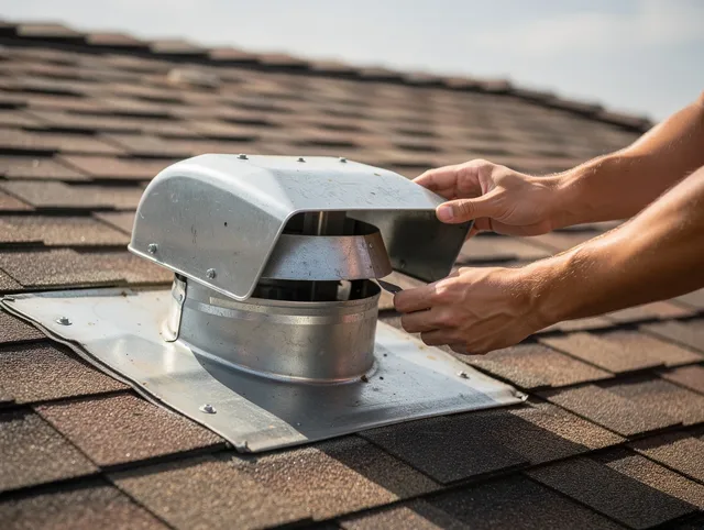 Central Falls Dryer Vent Cleaning certified technician safely cleaning a roof-mounted dryer vent in Central Falls