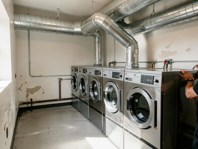 Central Falls Dryer Vent Cleaning team performing large-scale commercial dryer vent cleaning in Central Falls