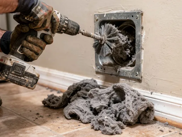 Certified Central Falls Dryer Vent Cleaning technician performing dryer vent cleaning in Central Falls